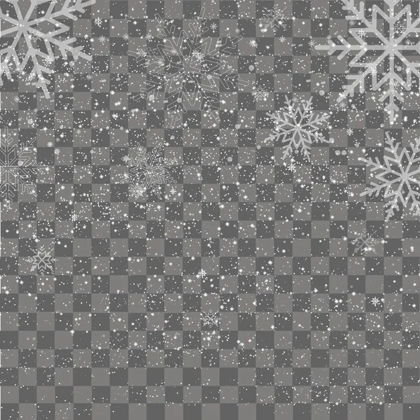 Weihnachten und Neujahr transparenter Hintergrund mit fallenden goldenen Schneeflocken. Vektor — Stockvektor