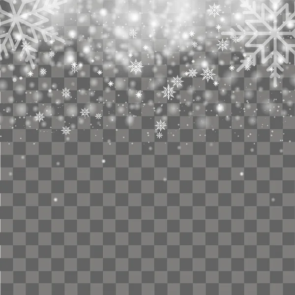 Christmas and New Year transparent background with falling gold snowflakes. Vector — Stock Vector