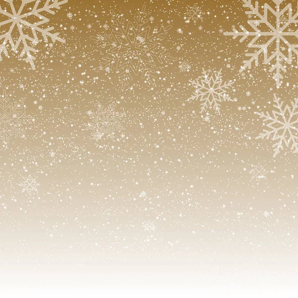 Karácsonyi és újévi háttér alá tartozó arany hópelyhek. Vektor — Stock Vector