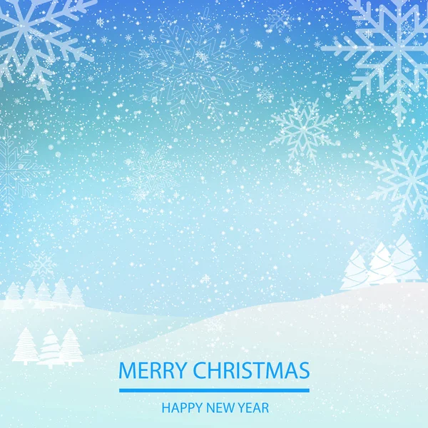 Caída de nieve brillante o copos de nieve sobre fondo azul para Feliz Navidad y Feliz Año Nuevo. Vector — Vector de stock