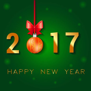 Mutlu yeni yıl 2017 metin tasarım. Resimde Noel topları yay ve yıldız tebrik vektör