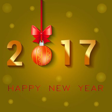 Mutlu yeni yıl 2017 metin tasarım. Resimde Noel topları yay ve yıldız tebrik vektör