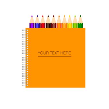 Kağıt, katalog, dergi, not defteri, kitap ile renkli kalemler alay etmek yukarıya. Vektör çizim