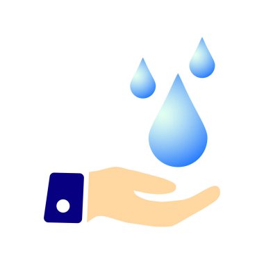 Eline su damlası damlıyor. Su tasarrufu kavramı. Vektör illüstrasyonu