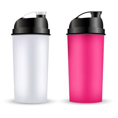 Protein shaker tasarım şablonu. İki renk şişe spor. Shaker şişe spor salonu vücut geliştirme için