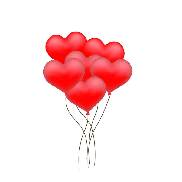 Red Heart shaped balony z złote wstążki do obchodów dnia szczęśliwy Valentine — Wektor stockowy