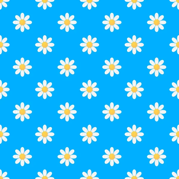 Naadloze patroon met witte chamomiles op een pastel blauwe achtergrond. — Stockvector