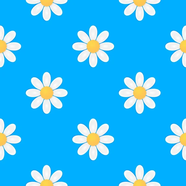 Naadloze patroon met witte chamomiles op een pastel blauwe achtergrond — Stockvector