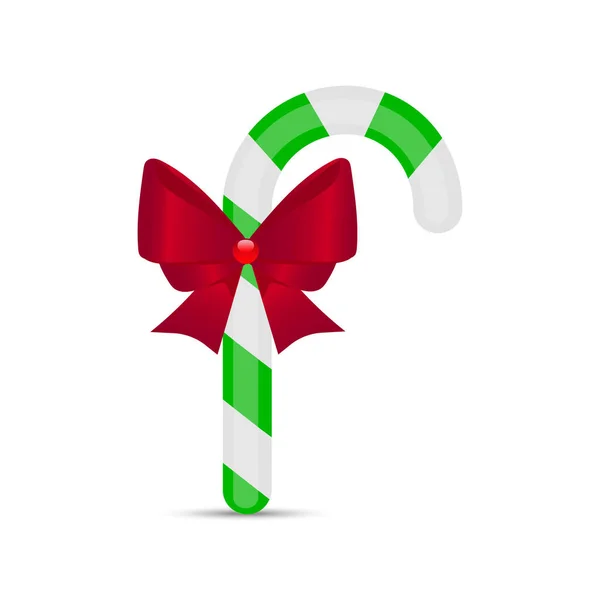 Bastoncino di zucchero natalizio con fiocco rosso, illustrazione vettoriale — Vettoriale Stock