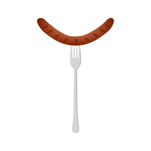 Salsicha saborosa na ilustração vetorial isolada do garfo — Vetor de Stock
