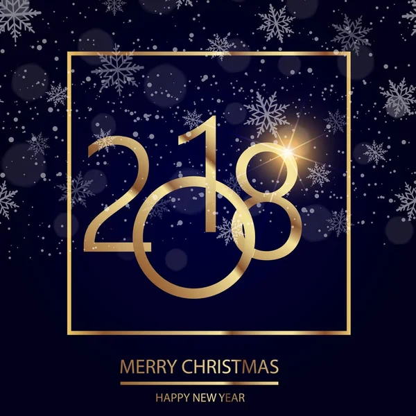 Feliz Ano Novo cartão de saudação com texto dourado brilhante e neve no fundo preto. 2018 Vetor — Vetor de Stock