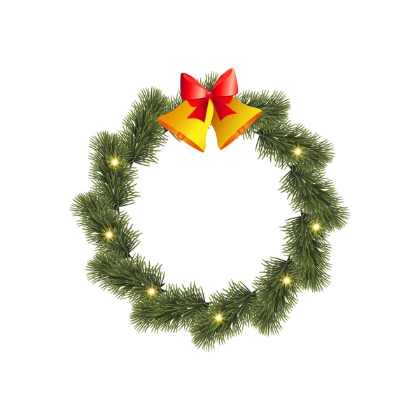 Circle Christmas decoration with bell and pine. Vector — Stock Vector