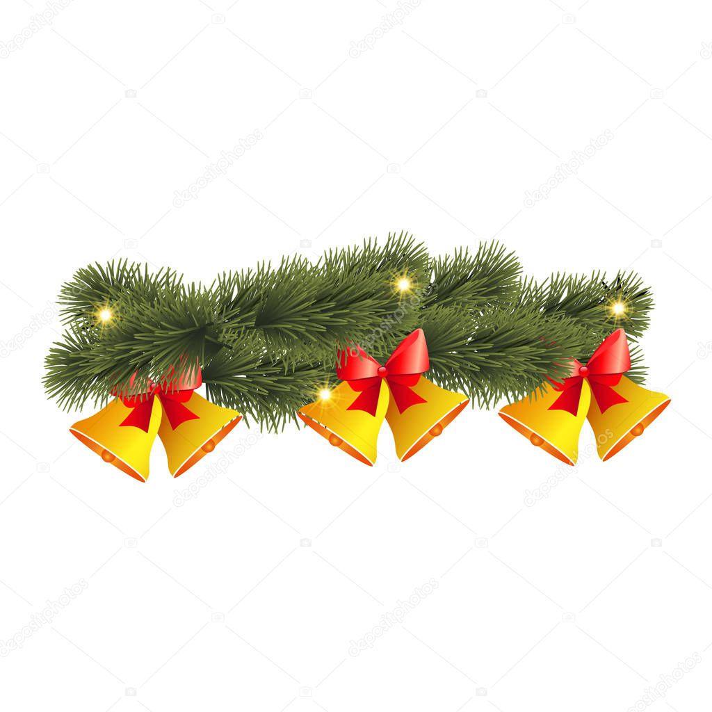 Christmas decoration with bell and pine leaves. Vector