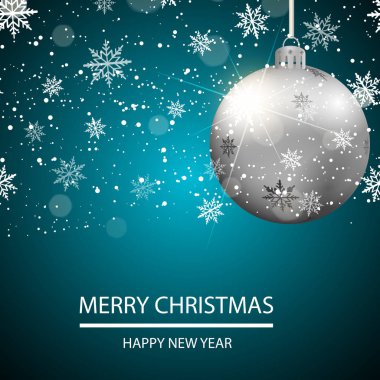 Noel tebrik kartı kar pul ve Noel top üzerinde mavi arka plan ile. Vektör