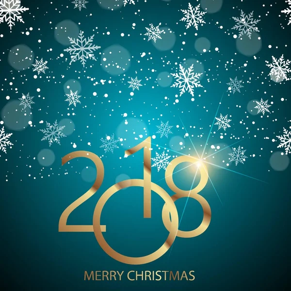 Feliz Ano Novo cartão de saudação com texto dourado brilhante e neve no fundo azul. 2018 Vetor — Vetor de Stock