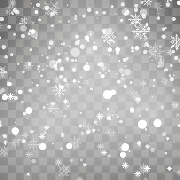 Copo de nieve cayendo sobre fondo transparente. Fondo de invierno. Vector — Archivo Imágenes Vectoriales