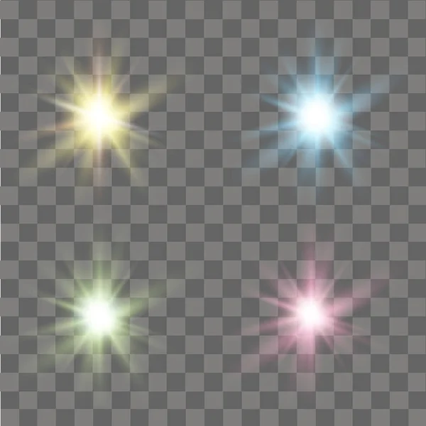 Ensemble d'effets de lumières lumineuses. Étoiles, étincelles ou particules. Vecteur — Image vectorielle
