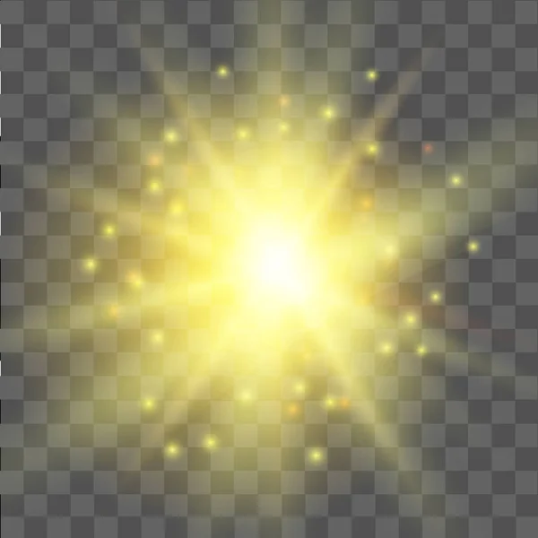 Efecto de luz de estrella amarilla sobre fondo transparente. Efecto de luz brillante. Vector — Vector de stock