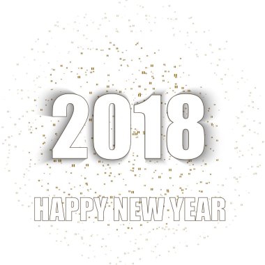 Beyaz zemin üzerine altın glitter parçacıkları ile yeni yıl tebrik kartı. Vektör çizim