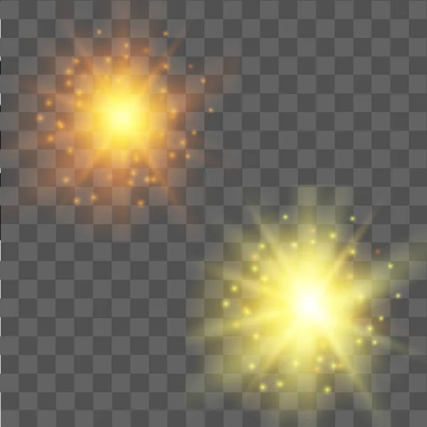Gelber Sternenlichteffekt auf transparentem Hintergrund. Glühlichteffekt. Vektor — Stockvektor