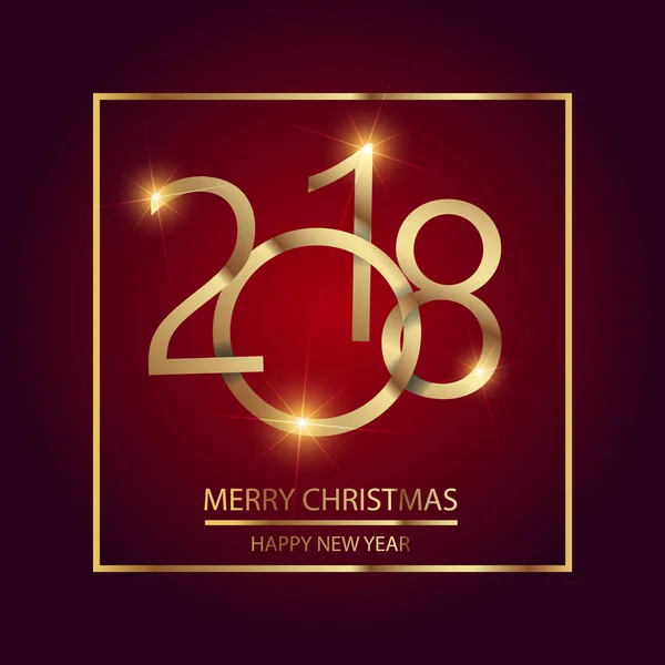 Feliz Ano Novo cartão de saudação com texto dourado brilhante e neve no fundo vermelho. 2018 Vetor — Vetor de Stock