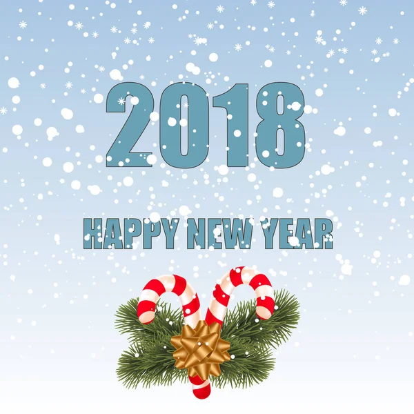 Gott nytt år Hälsningskort med glänsande guld text och snö på röd bakgrund. 2018 vektor — Stock vektor
