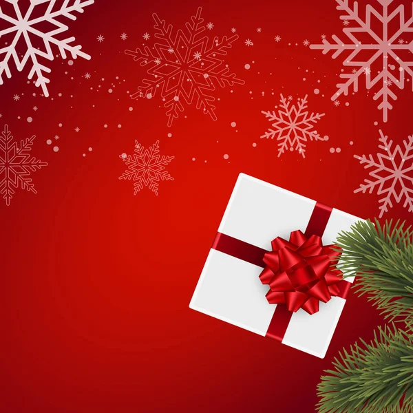 Feliz Año Nuevo tarjeta de felicitación con regalo y nieve sobre fondo rojo. Vector 2018 — Vector de stock