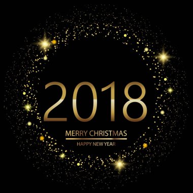 Parlayan ile mutlu yeni yıl arka plan siyah arka plan üzerinde metin 2018 ışıklar. Vektör