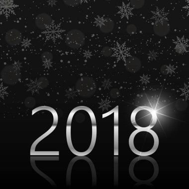 Yağan kar ve siyah arka plan üzerinde gümüş metin ile mutlu yeni yıl arka plan. Vektör