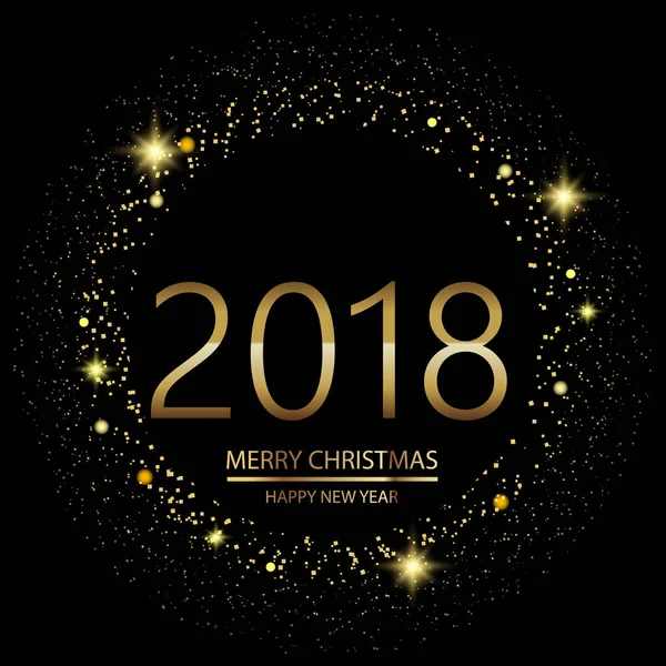 Parlayan ile mutlu yeni yıl arka plan siyah arka plan üzerinde metin 2018 ışıklar. Vektör