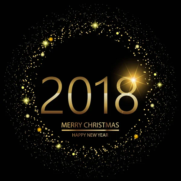 Feliz Ano Novo fundo com luzes brilhantes texto 2018 no fundo preto. Vetor — Vetor de Stock