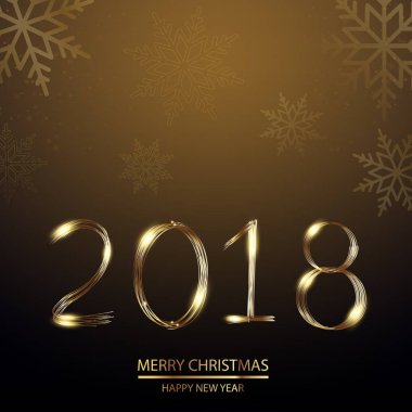 Mutlu yeni yıl arka plan ile düşen kar ve altın metin 2018. Vektör
