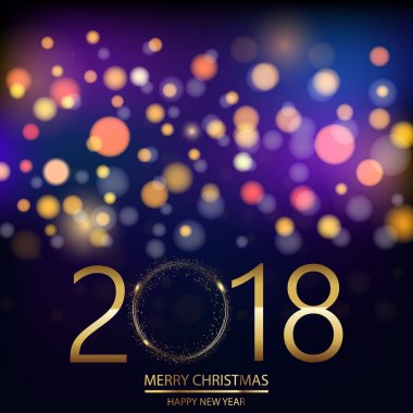 Parlayan ile mutlu yeni yıl arka plan metin ufuk ışık arka plan üzerinde ışıklar. Vektör