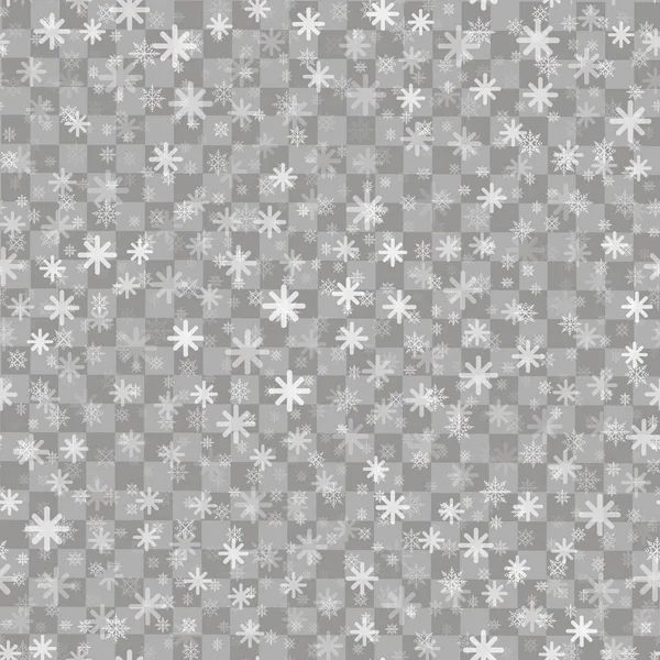 Felice anno nuovo sfondo con caduta fiocchi di neve su sfondo trasparente. Vettore — Vettoriale Stock