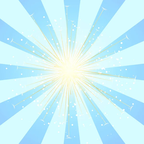 Radial raios de sol azul explosão ou brilhos sobre fundo branco. Vetor —  Vetores de Stock