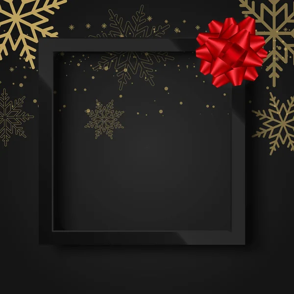 Feliz Ano Novo 2018 fundo preto com fita de ouro quadro preto e fita vermelha e neve de ouro. Cartão de Natal. Vetor — Vetor de Stock