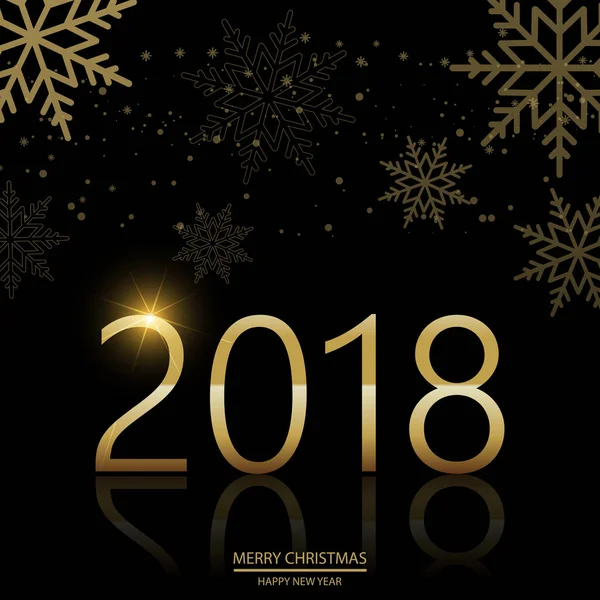 Feliz Año Nuevo negro fondo borroso con la caída de la nieve y el texto de oro 2018. Vector — Vector de stock