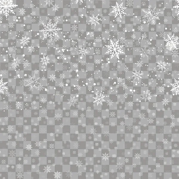 圣诞节透明的背景下飘落的雪花。矢量 — 图库矢量图片
