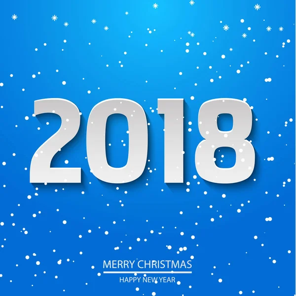 Cartaz de Feliz Ano Novo com texto em papel 2018 em fundo nevado azul. Vetor — Vetor de Stock