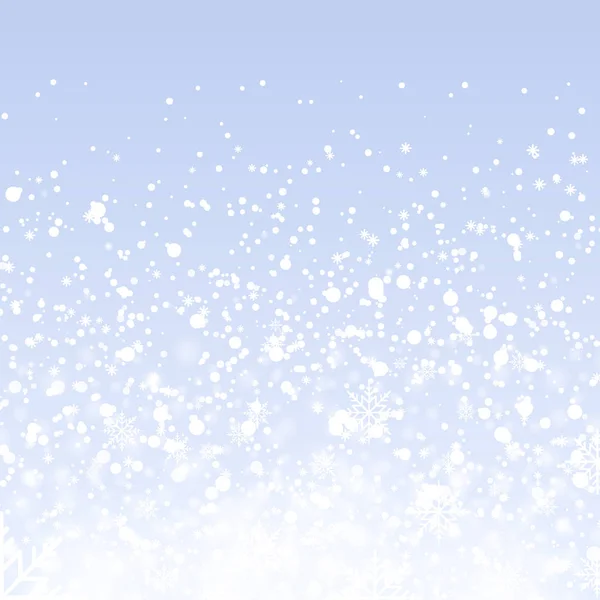 Jul bakgrund med fallande snöflingor på blå himmel. Vektor — Stock vektor