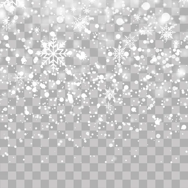 Christmas background with falling snowflakes on transparent. Vector — Stock Vector