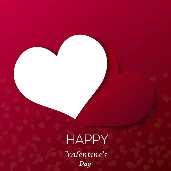 Tarjeta de felicitación del día de San Valentín con dos corazones sobre fondo rojo. Vector — Vector de stock