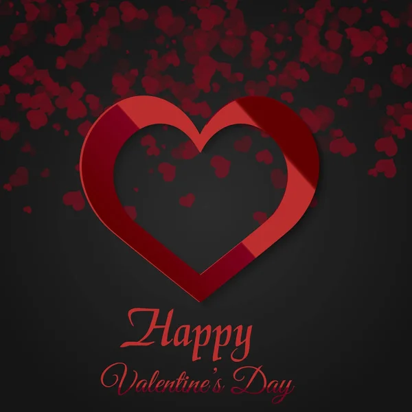 Alla hjärtans dag gratulationskort med glödande röda hjärtat svart bakgrund. Vektor — Stock vektor
