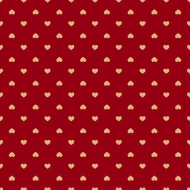 Kırmızı zemin üzerine altın kalpler ile Seamless modeli. Vektör