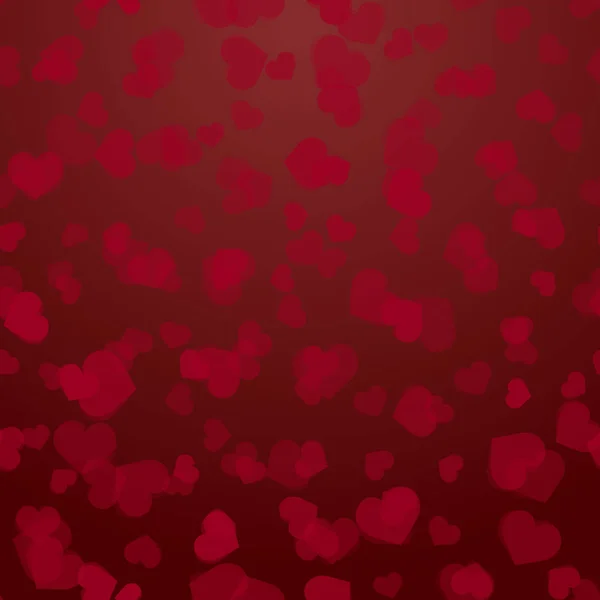Seamless pattern with falling red hearts on red. Vector — Stock Vector