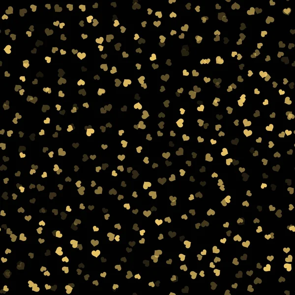 Бесшовный рисунок с падающими золотыми сердцами на черном фоне. Векторный фон — стоковый вектор