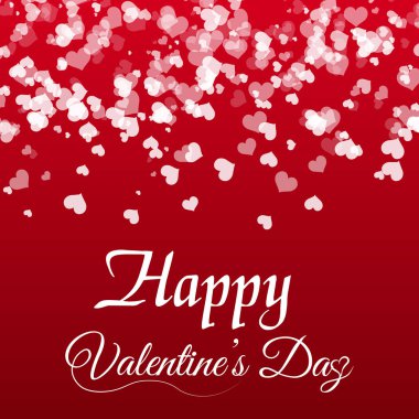 Sevgililer günü tebrik kartı ile düşen beyaz kalp kırmızı zemin üzerine. Vektör