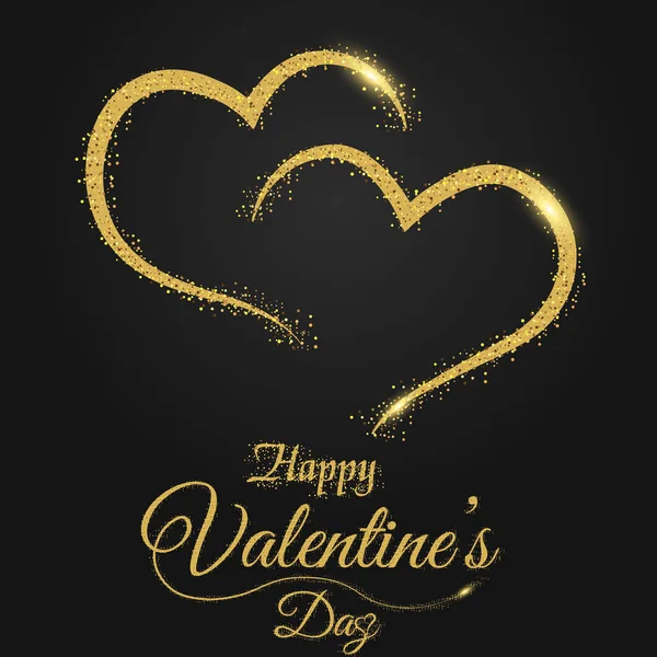 Открытка на день Святого Валентина с блестящим золотым сердцем на черном фоне. Вектор — стоковый вектор