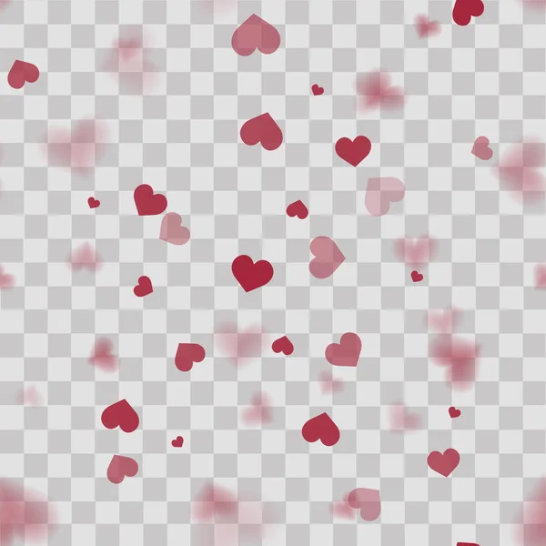 Seamless pattern with red hearts on transparent background. Vector — Stock Vector