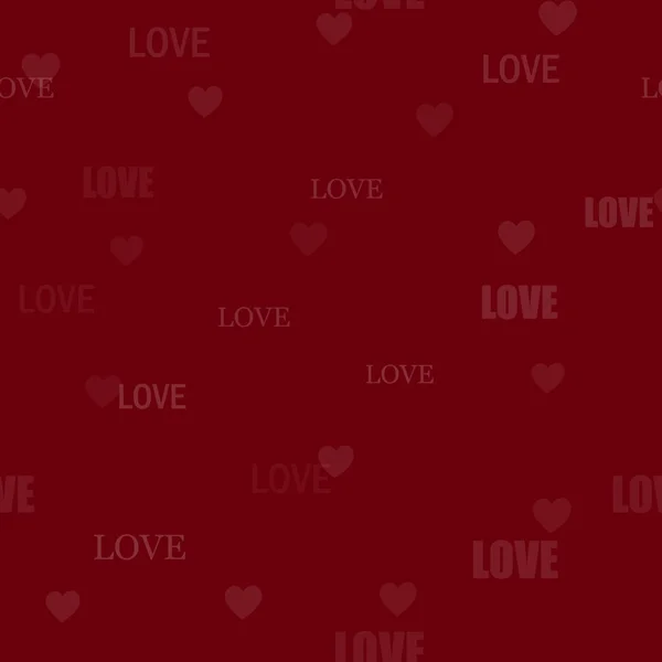 단어 사랑과 빨간 배경에 마음으로 완벽 한 패턴입니다. 벡터 — 스톡 벡터